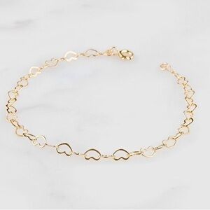 14k yellow gold filled tiny hearts bracelet or anklet non tarnish waterproof